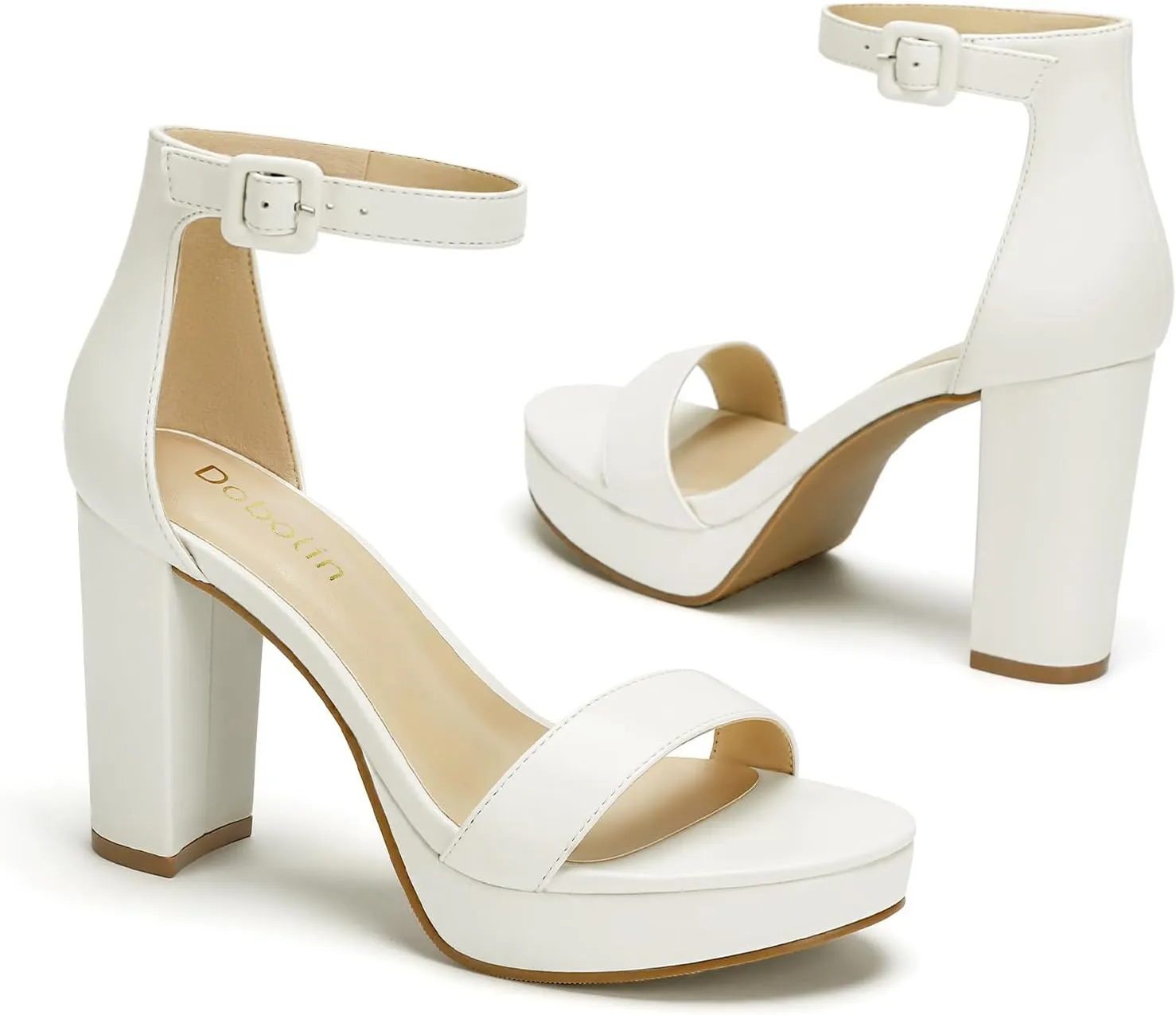 Wide Width Heels for Women Platform Heels 4-Inch Ankle Strap Open Toe Sandals Wedding Party Dress Shoes