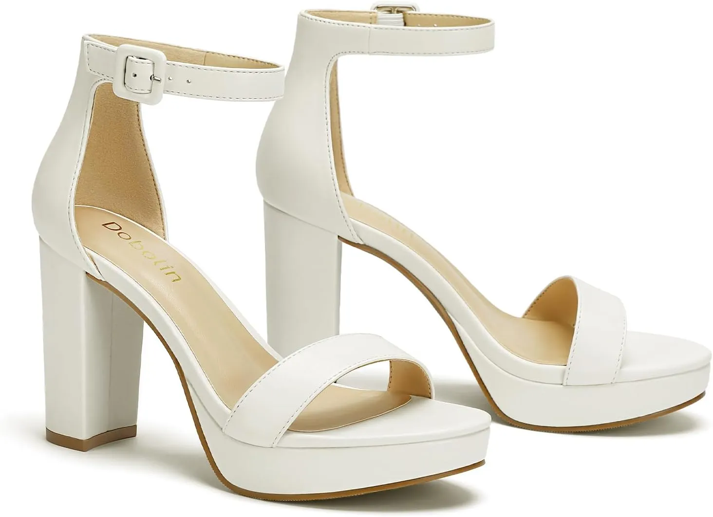Wide Width Heels for Women Platform Heels 4-Inch Ankle Strap Open Toe Sandals Wedding Party Dress Shoes