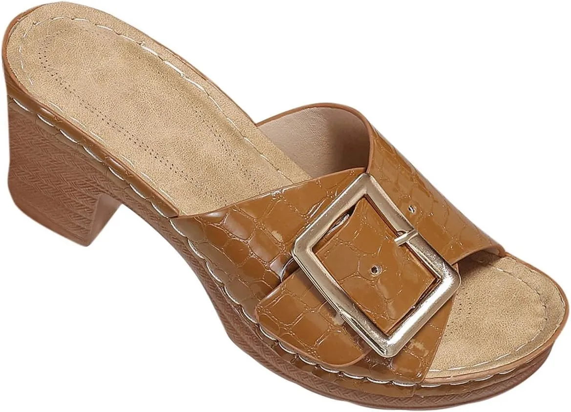 Women Big Buckle Business Slipper Fish Mouth Hook and Eye Sandals Trendy Crocodile pattern High Heel Rubber Sole Shoe