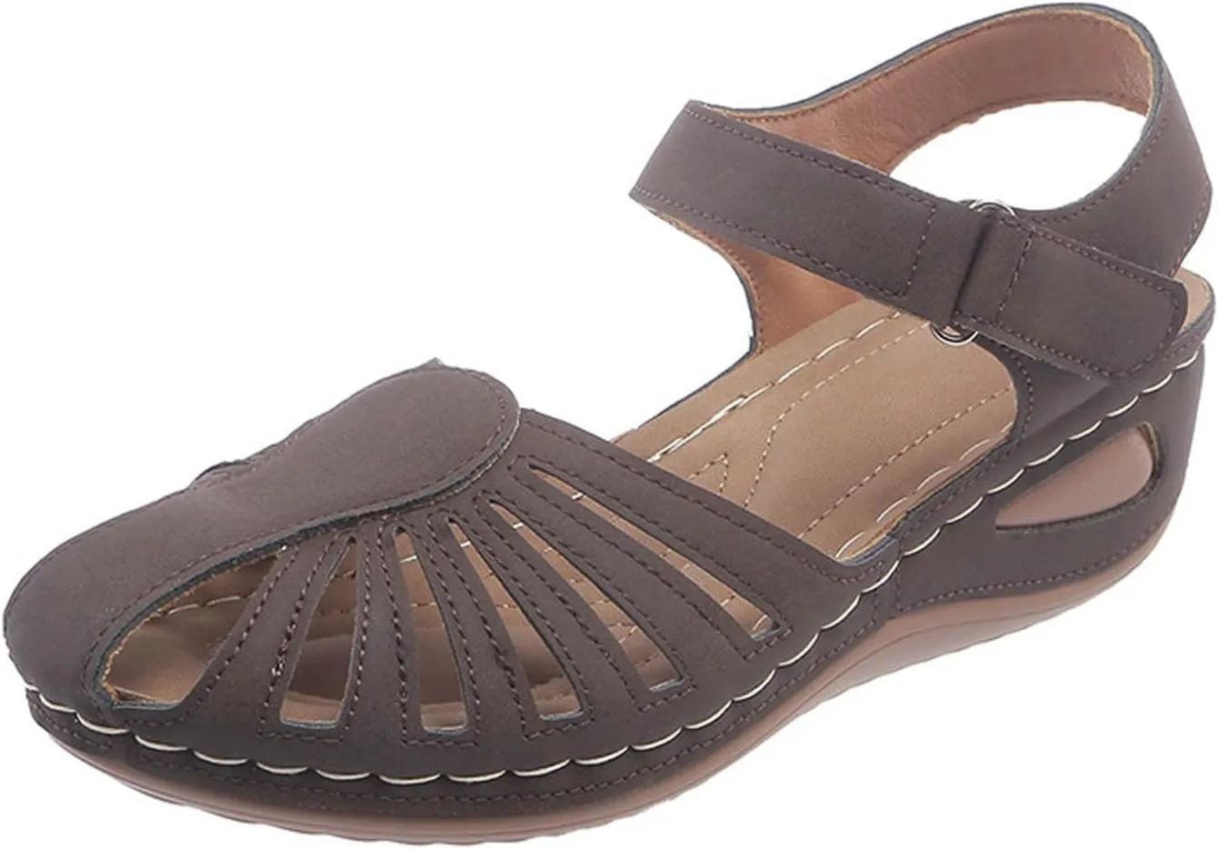 Women Close Toe Walking Sandals Dress Summer Wedges Heels for Women Ankle Strap Orthopedic Sandals Hollow Beach Shoes