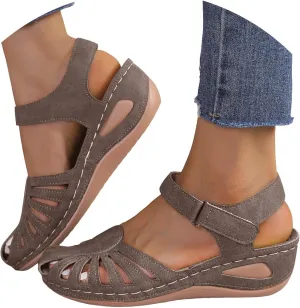 Women Close Toe Walking Sandals Dress Summer Wedges Heels for Women Ankle Strap Orthopedic Sandals Hollow Beach Shoes