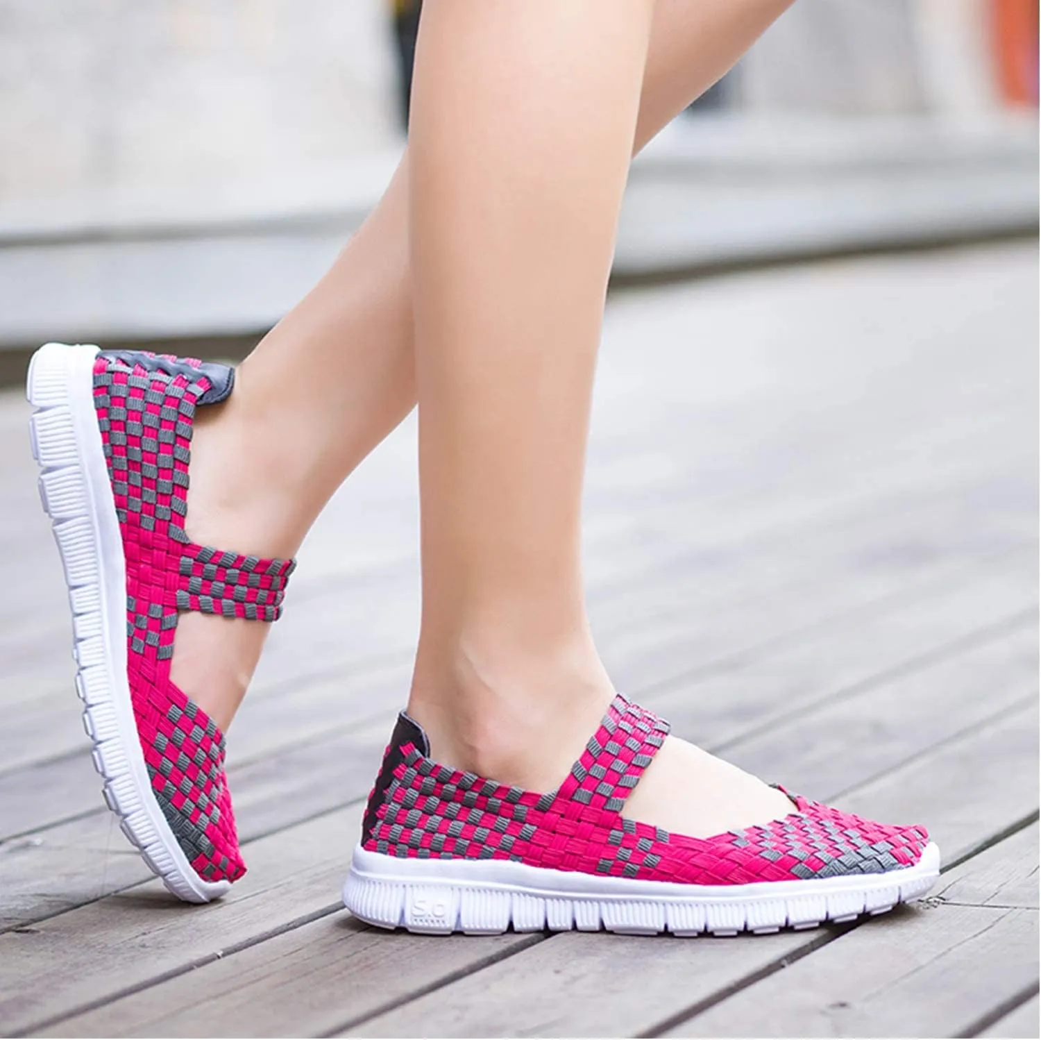 Women Elastic Woven Walking Shoes Flats Sandals,Comfy Casual Non Slip Lightweight Breathable Mary Jane Sneakers Nurse Shoes