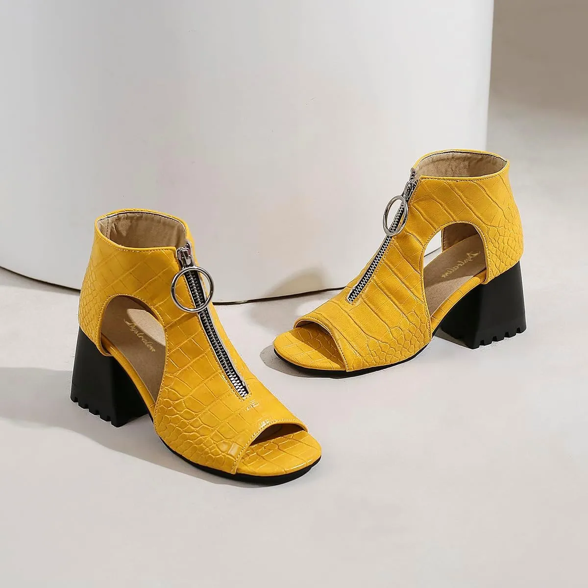 Women Heeled Sandals Peep Open Toe Ankle Boots Mid Chunky Block Heel Cutout Booties Sandals Zipper Lace Up Ankle Strap Dress Sandal Pumps Shoes Suede Crocodile Snakeskin Chic Size 4-15 M US