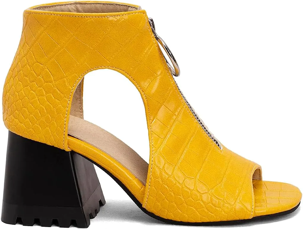 Women Heeled Sandals Peep Open Toe Ankle Boots Mid Chunky Block Heel Cutout Booties Sandals Zipper Lace Up Ankle Strap Dress Sandal Pumps Shoes Suede Crocodile Snakeskin Chic Size 4-15 M US