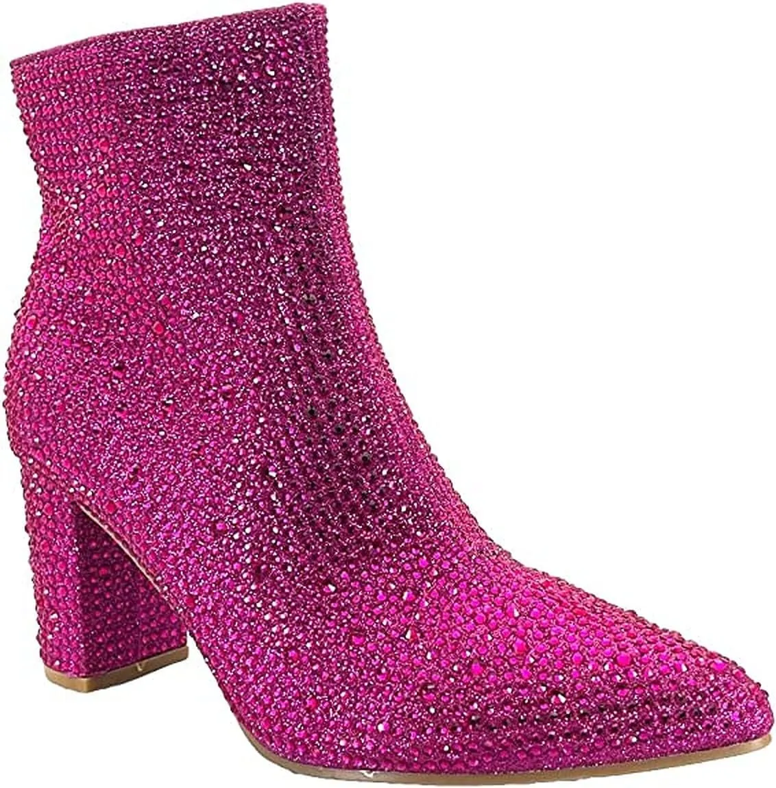 Women Rhinestone Block Chunky Heel Ankle Bootie