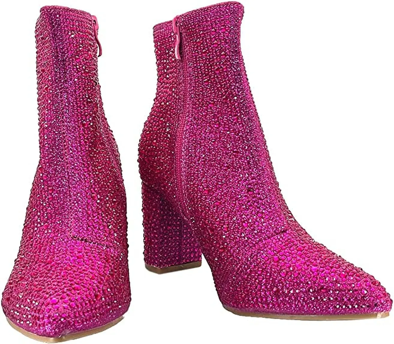 Women Rhinestone Block Chunky Heel Ankle Bootie