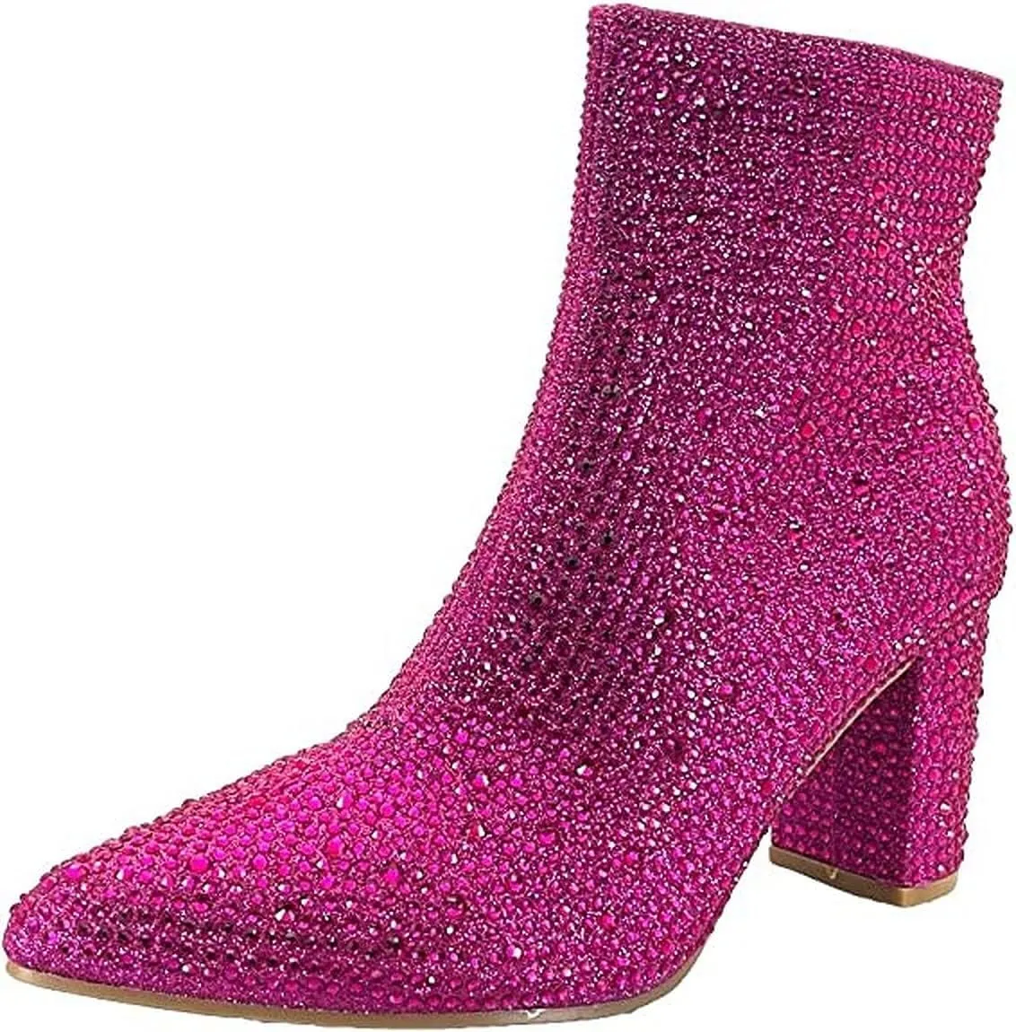 Women Rhinestone Block Chunky Heel Ankle Bootie