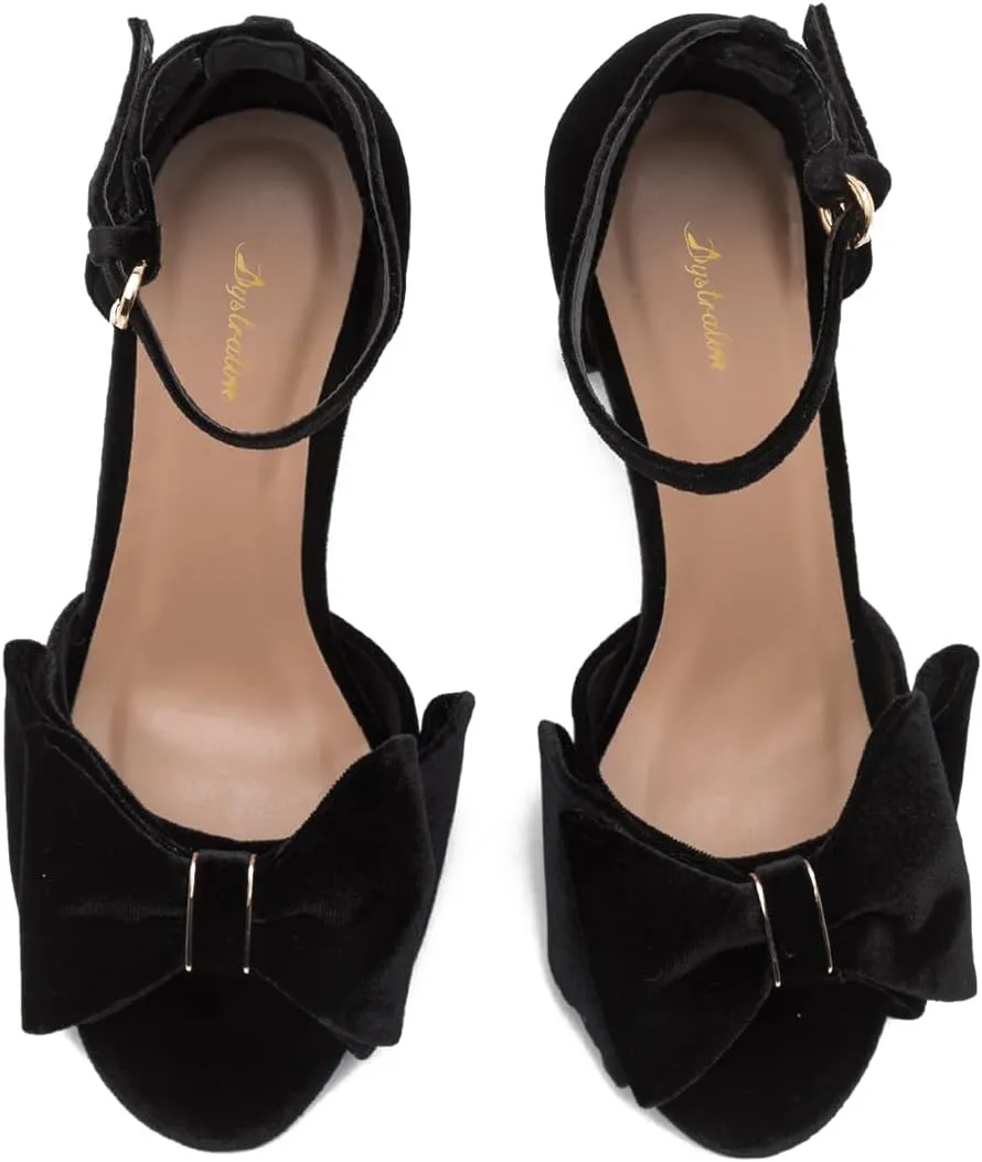 Women Satin Heeled Sandals with Bows Open Round Toe 3 Inch Chunky Block High Heels Dress Sandals Buckled Ankle Strap Peep Toe Vintage Dressy Bridal Wedding Party Office Summer Shoe 4-11 M US