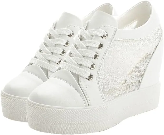 Women Wedges Sneakers with Hidden Heel Ankle High Platform Walking Shoes Fashion Bride Wedding Shoes