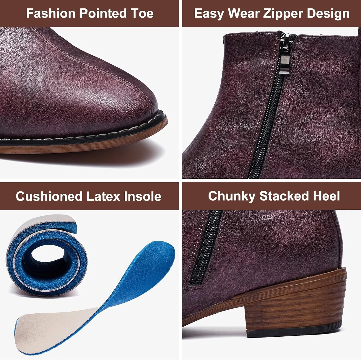 Women's Ankle Boots Mid-height Heels Chelsea Zipper Dressy Booties