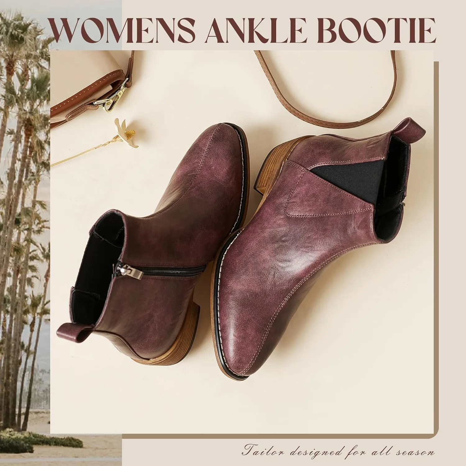 Women's Ankle Boots Mid-height Heels Chelsea Zipper Dressy Booties
