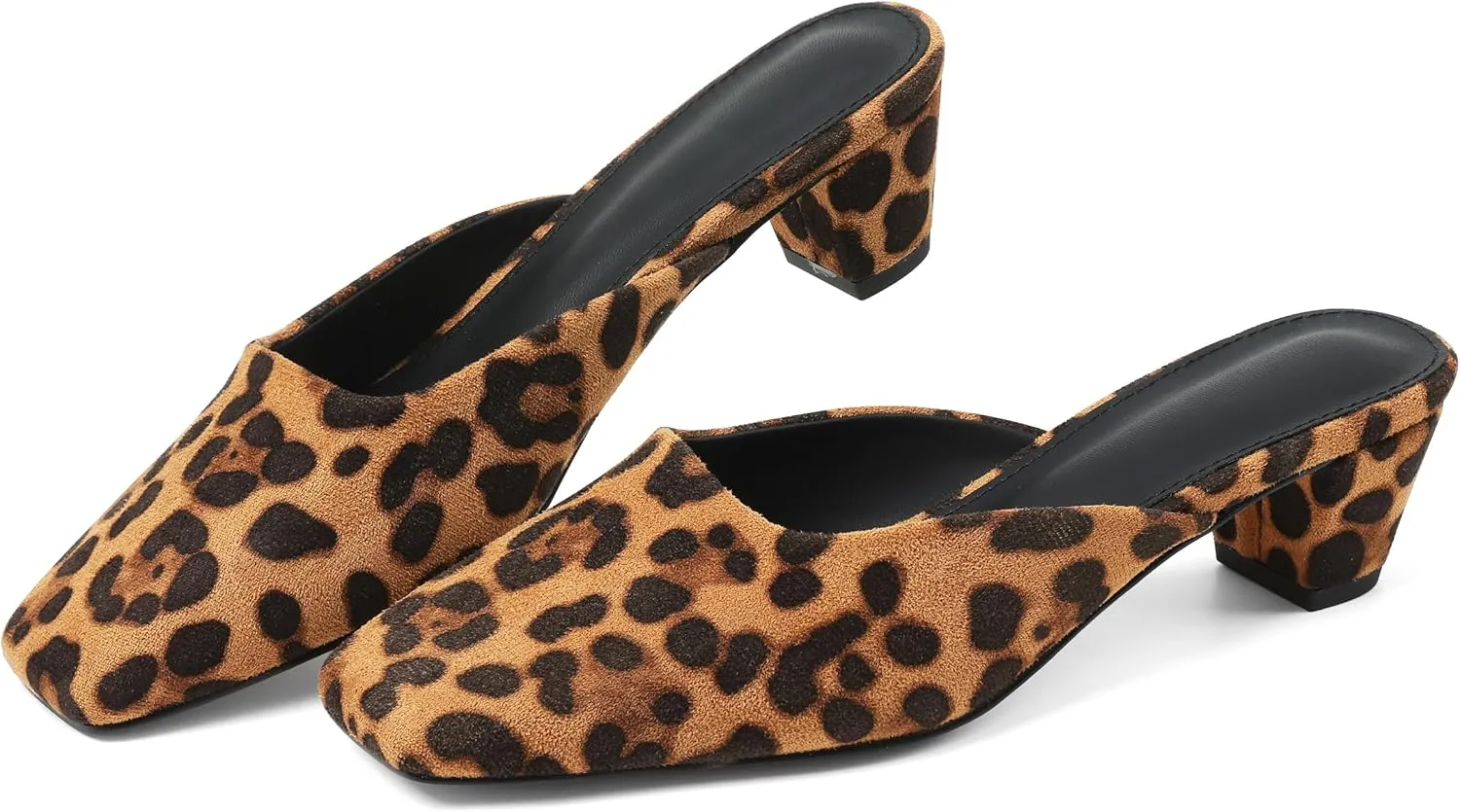 Women's Black Mules Block Kitten Heels Closed Square Toe Slip On Slingback Casual Dress Shoes