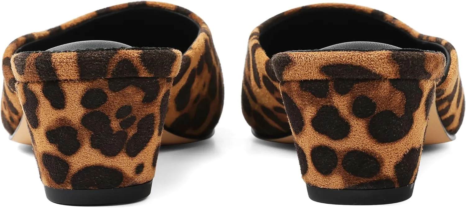 Women's Black Mules Block Kitten Heels Closed Square Toe Slip On Slingback Casual Dress Shoes