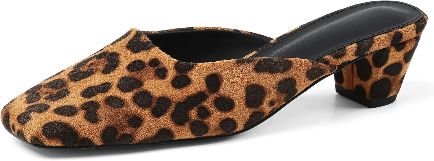 Women's Black Mules Block Kitten Heels Closed Square Toe Slip On Slingback Casual Dress Shoes