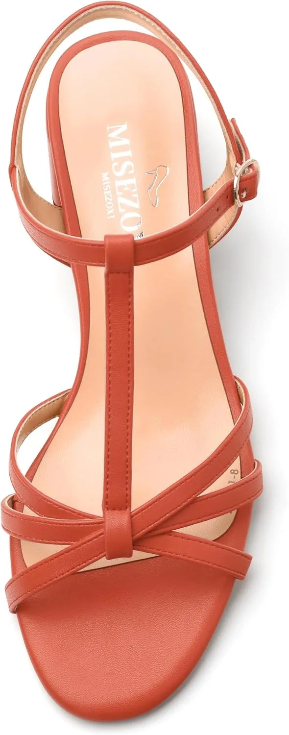 Womens Block Heel Sandals, Open Toe Low Chunky Heel T-strap Sandals for Women, Ankle Strap Sandals with Buckle, Comfort Strappy Sandals 2"