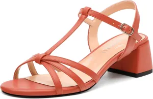 Womens Block Heel Sandals, Open Toe Low Chunky Heel T-strap Sandals for Women, Ankle Strap Sandals with Buckle, Comfort Strappy Sandals 2"