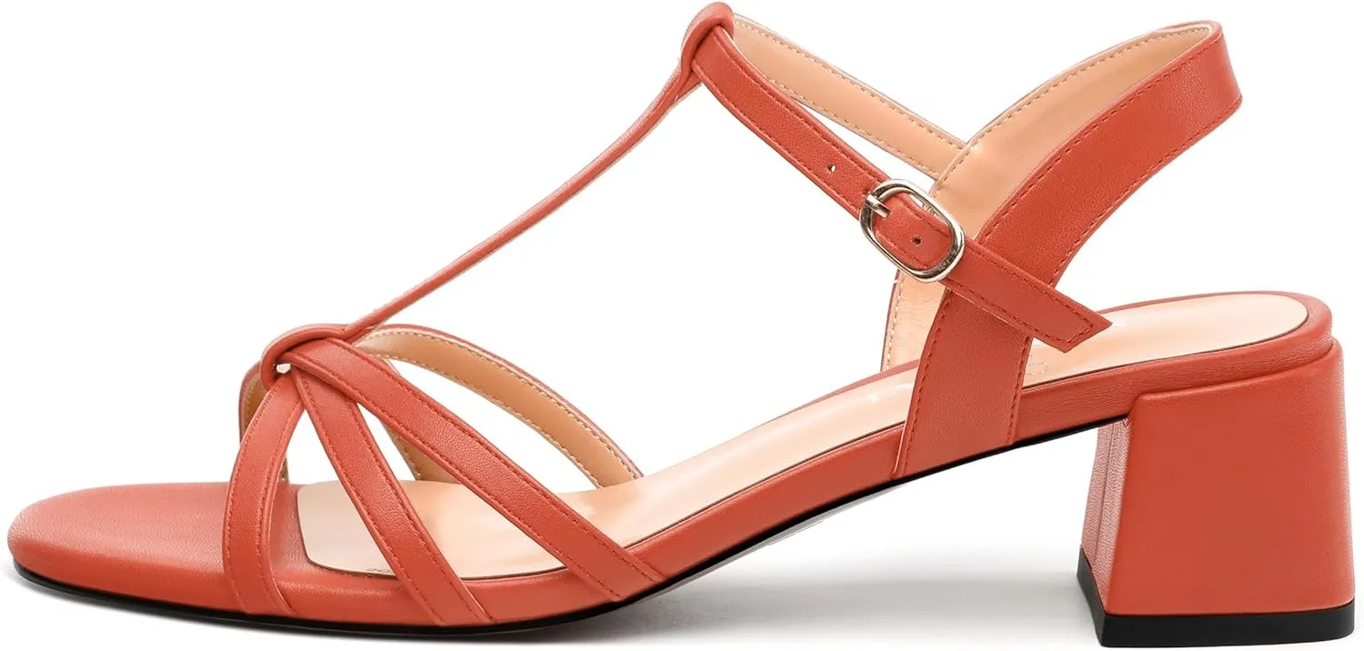 Womens Block Heel Sandals, Open Toe Low Chunky Heel T-strap Sandals for Women, Ankle Strap Sandals with Buckle, Comfort Strappy Sandals 2"