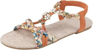 Womens Bohemian Beach Sandals Summer Vacation Flip Flops Open Toe Vintage Thong Flats Ankle Strap Wide Width Sandals