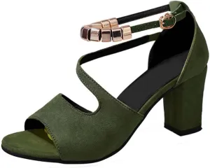 Womens Buckle Strap Chunky Sandals Summer Casual Fish Mouth Peep Toe Beaded Hollow Thick High Heels Sandalias Novelty Comfy Outdoor Ladies Shoes