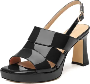 Womens Chunky Block Platform High Heels,Square Open Toe Strappy Heel Sandals for Women, Wedding Party Prom Fashion Slingback Dress Sandals