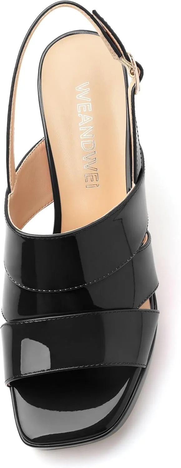 Womens Chunky Block Platform High Heels,Square Open Toe Strappy Heel Sandals for Women, Wedding Party Prom Fashion Slingback Dress Sandals