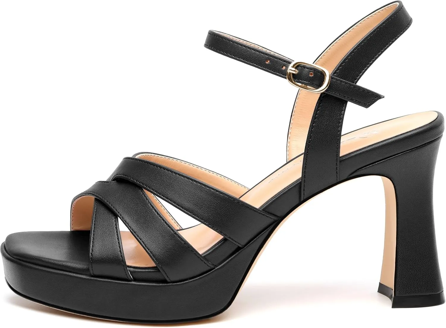 Women's Chunky Platform High Heels Block Heeled Sandals Open Square Toe Ankle Strap Dress Wedding Party Sandal Shoes 3.3''