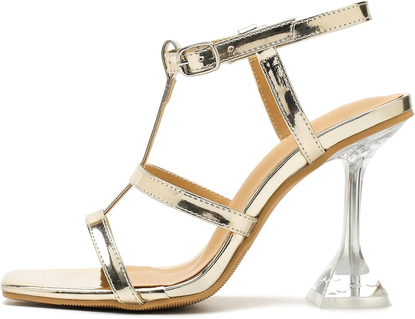 Women's Clear High Heeled Sandals Sexy Kitten Heels Square Toe Ankle Strap Wedding Dress Party Shoes