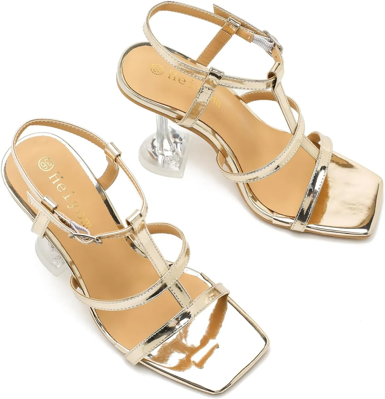 Women's Clear High Heeled Sandals Sexy Kitten Heels Square Toe Ankle Strap Wedding Dress Party Shoes