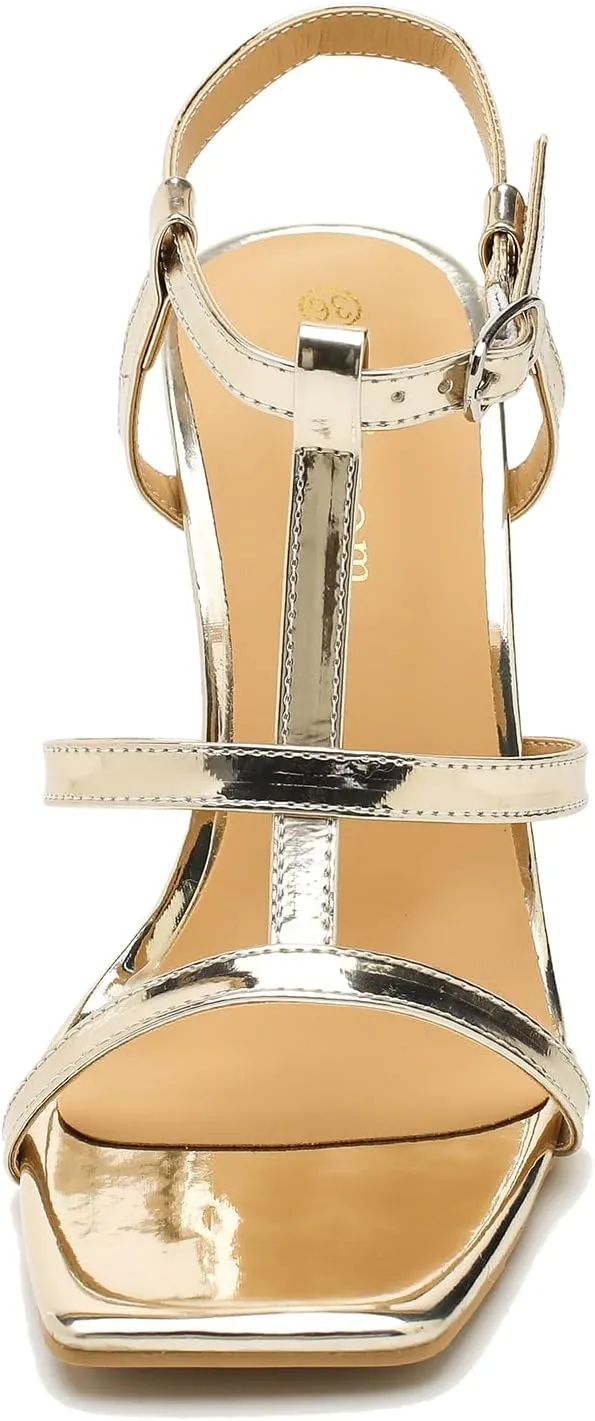Women's Clear High Heeled Sandals Sexy Kitten Heels Square Toe Ankle Strap Wedding Dress Party Shoes