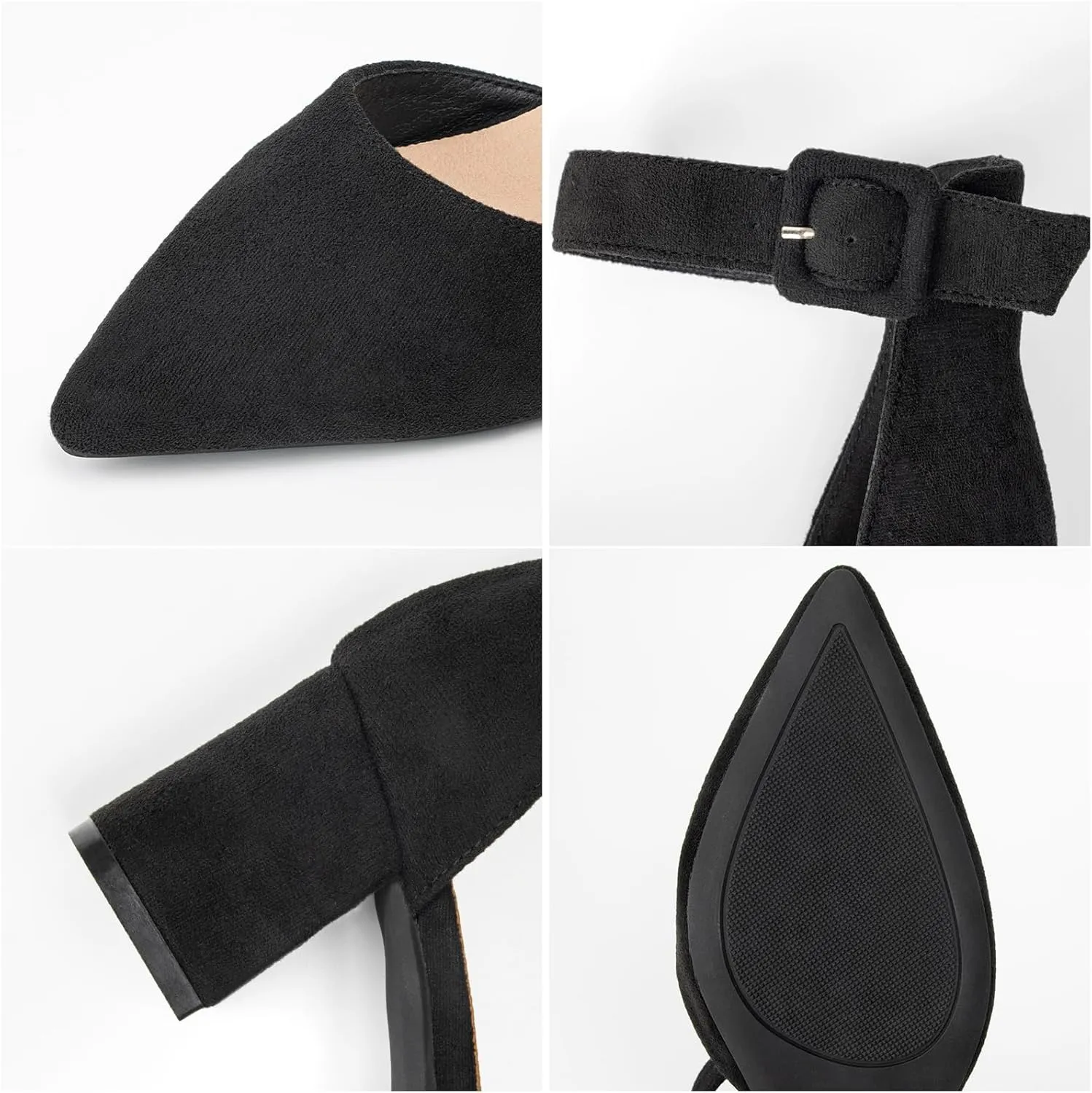 Womens Closed Pointed Toe Low Block Sandal Heels Ankle Strap Chunky Heeled Pumps for Women Party Wedding Dressy Comfortable Leather Suede Sandals Shoes 2.36 Inch