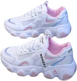 Women's Colorblock Lace-Up Sneakers, Non-Slip Low Top Shoes Casual Breathable Walking Sporty Shoes with Thick Soft Sole