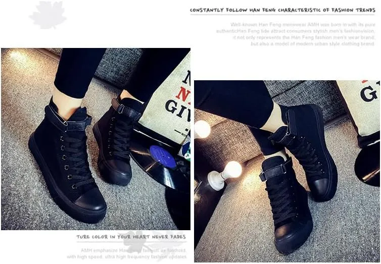 Women's Comfort High Top Canvas Sneakers - Preppy Solid Casual Lace-Ups