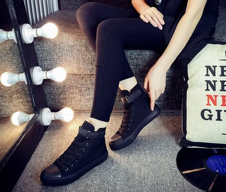 Women's Comfort High Top Canvas Sneakers - Preppy Solid Casual Lace-Ups