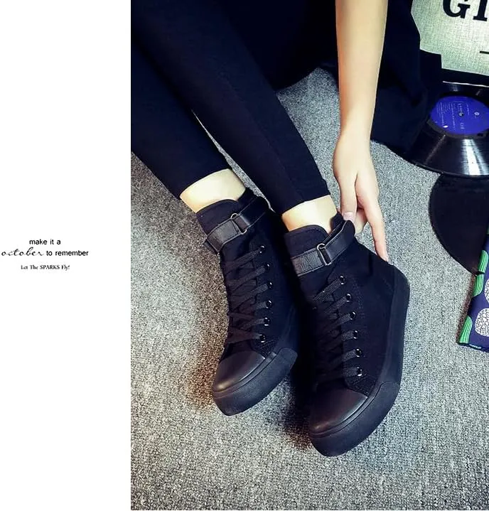 Women's Comfort High Top Canvas Sneakers - Preppy Solid Casual Lace-Ups