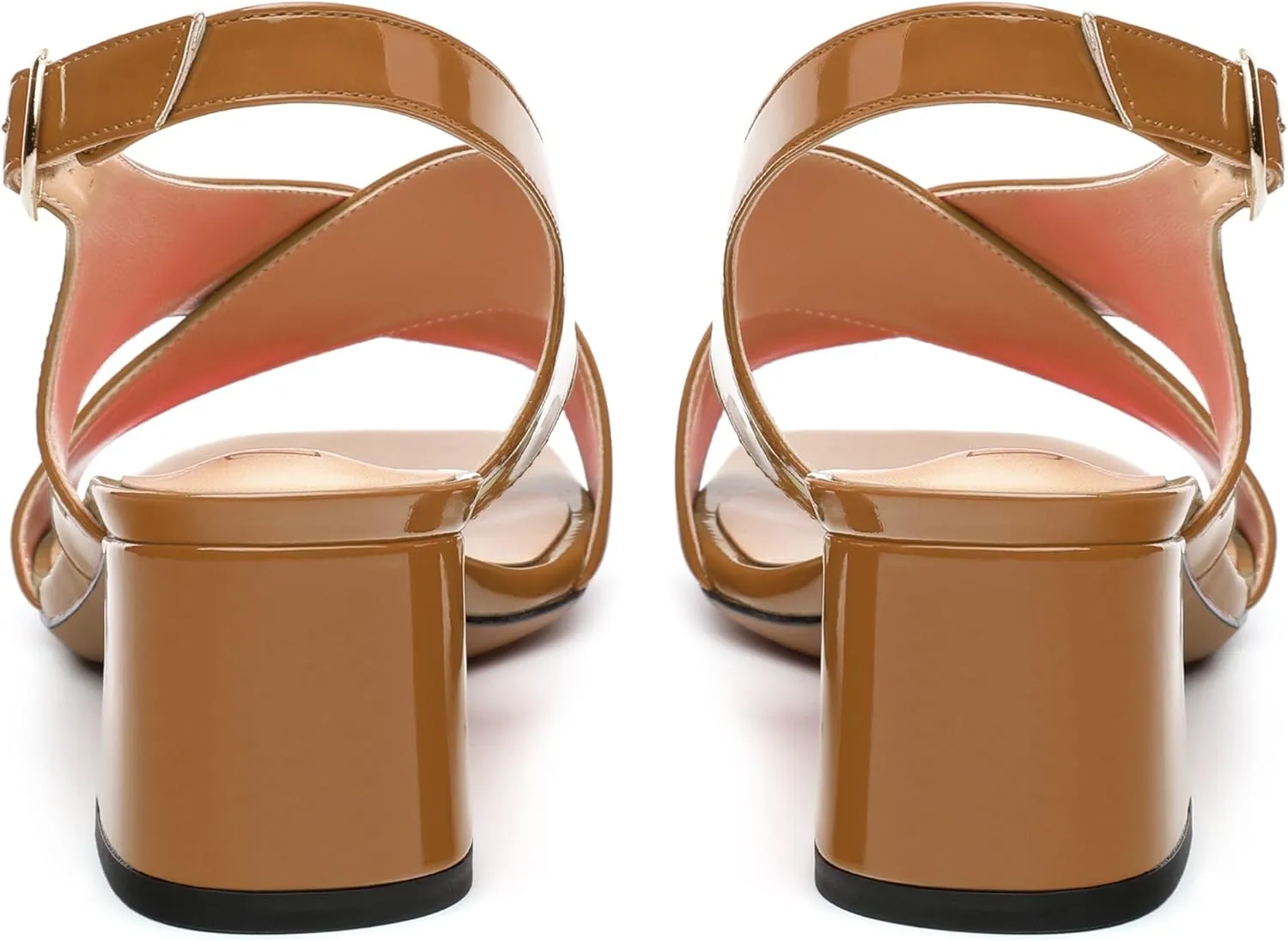 Women's Criss Cross Sandals Square Open Toe Block Chunky Low Heel Slingback Ankle Strap Adjustable with Buckle Patent Dating Fashion Dress Shoes 2 Inch