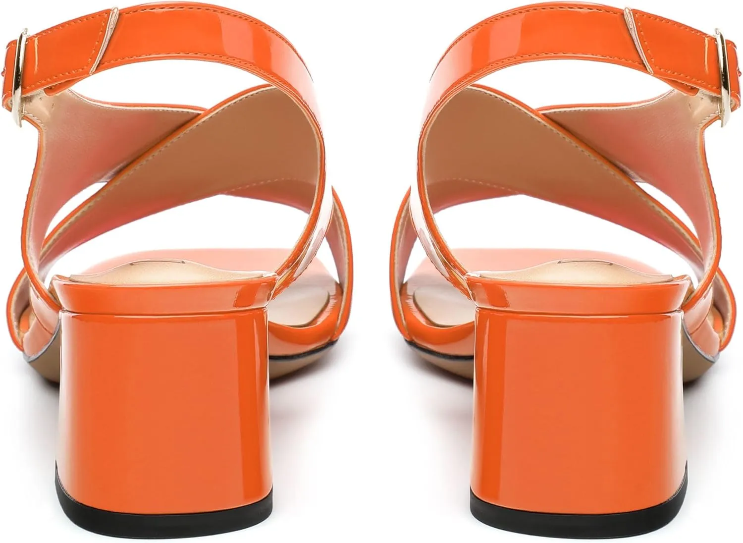 Women's Criss Cross Sandals Square Open Toe Block Chunky Low Heel Slingback Ankle Strap Adjustable with Buckle Patent Dating Fashion Dress Shoes 2 Inch