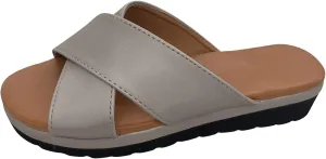 Womens Cross Straps Wedge Sandals Solid Comfortable Non-Slip Flat Shoes Summer Casual Open Toe Slip-on Slippers Trendy Beach Sandals Flip Flops