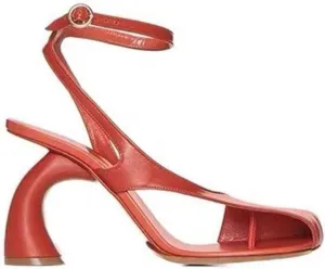 Women's Flip Flop High Heeled Sandals Square Toe Cutout Leather Dress Shoes Adjustable Strappy Pumps for Party