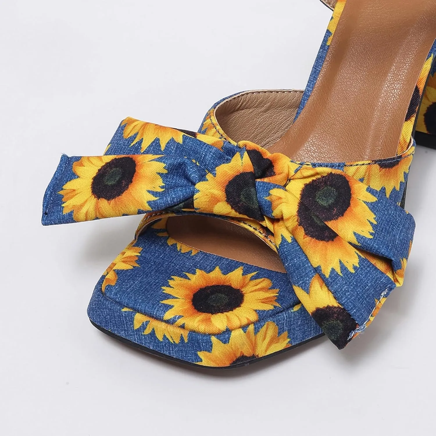 Women’s Floral Platform Heels – Chunky High Heels with Bow Detail, Adjustable Ankle Strap Sandals for Dressy and Casual Occasions