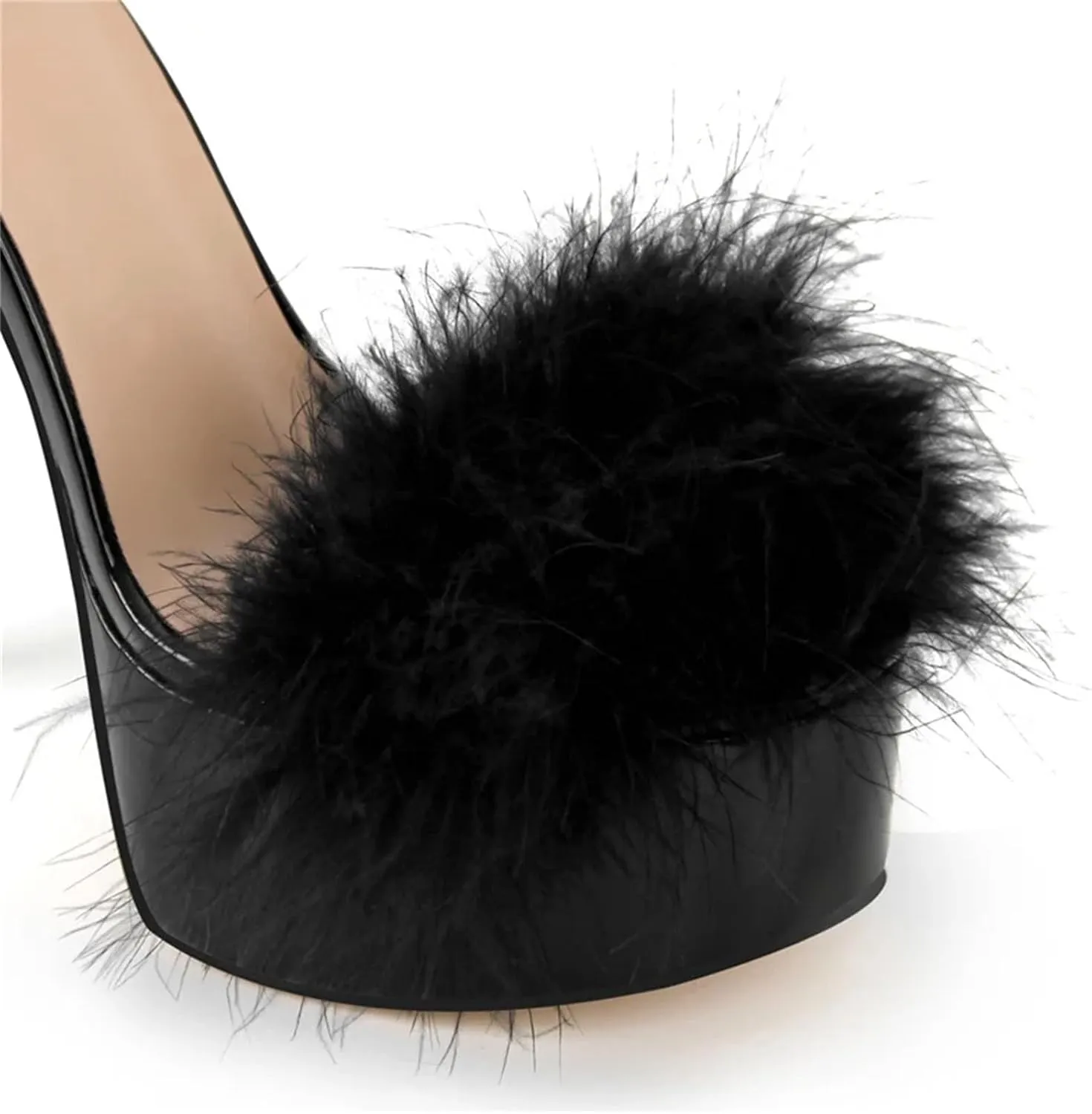 Women's Furry Rivet Sandals - Peep Toe Stiletto Evening Platforms