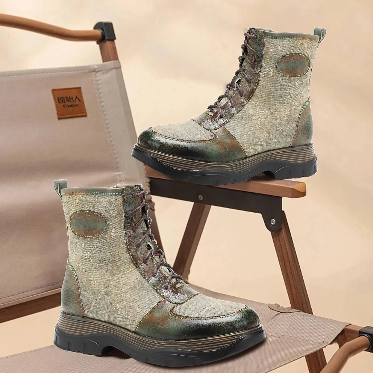 Women's Handmade Retro Lambskin High Heel Boots, Colorful Painting, Metallic Style - Fashion, Comfortable, Durable, Unique Minority Style