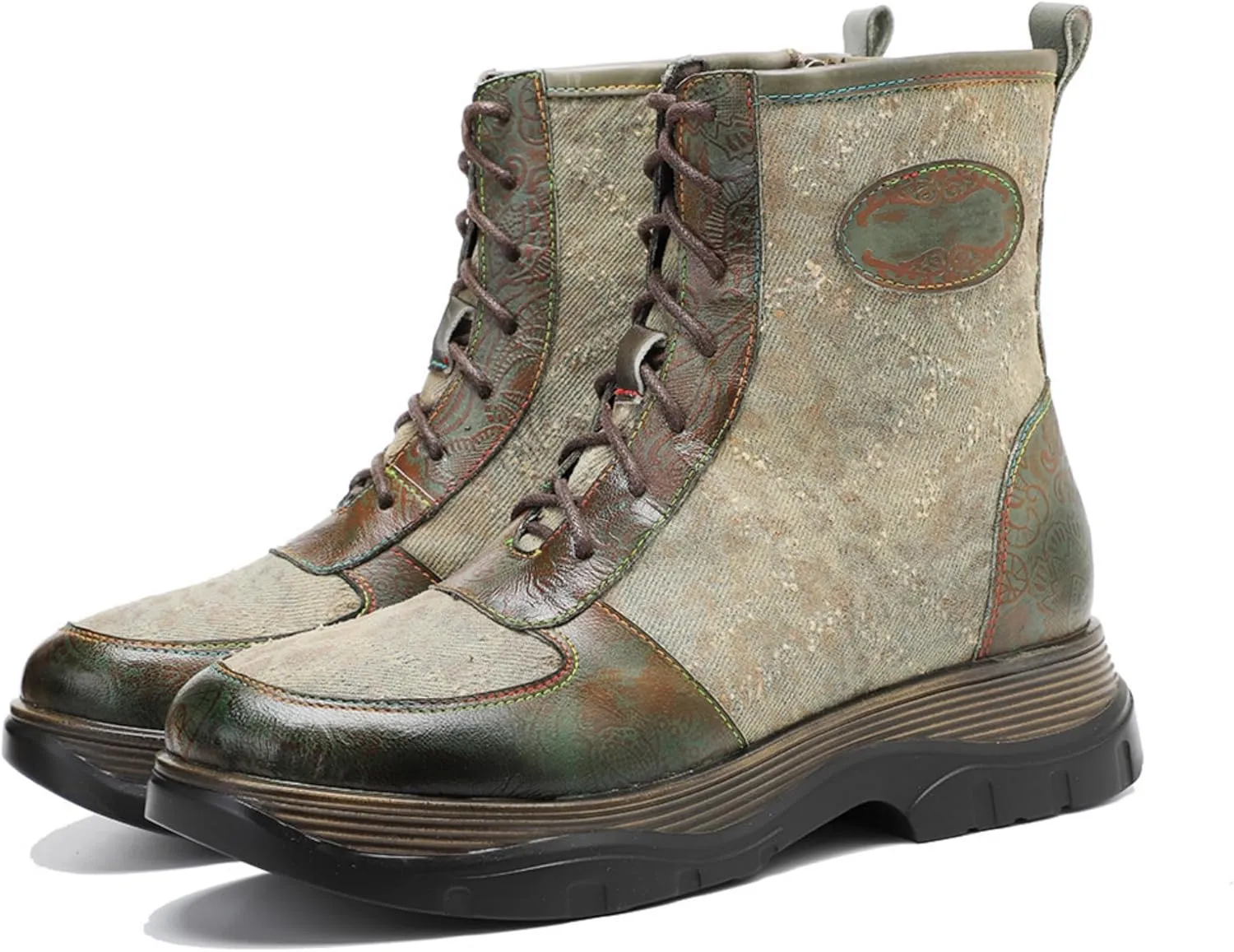 Women's Handmade Retro Lambskin High Heel Boots, Colorful Painting, Metallic Style - Fashion, Comfortable, Durable, Unique Minority Style