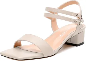 Women's Heeled Sandals, Open Square Toe Chunky Heels, Ankle Strap with Buckle Fashion Solid Color Casual Sandals for Daily Wear