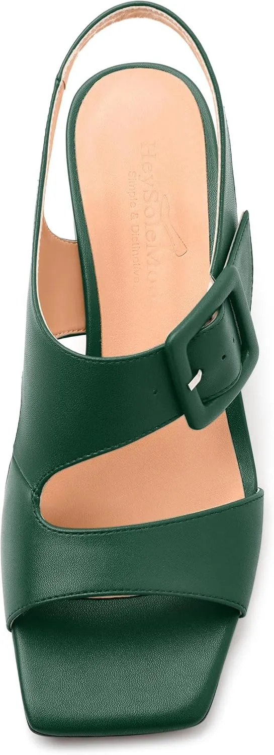 Womens Heeled Sandals Shoes, Square Peep Toe Mid Block Heel Ankle Strap Sandals for Women, Leather Insole Open Toe Chunky Heel Sandals 2"