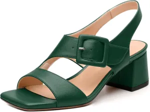 Womens Heeled Sandals Shoes, Square Peep Toe Mid Block Heel Ankle Strap Sandals for Women, Leather Insole Open Toe Chunky Heel Sandals 2"
