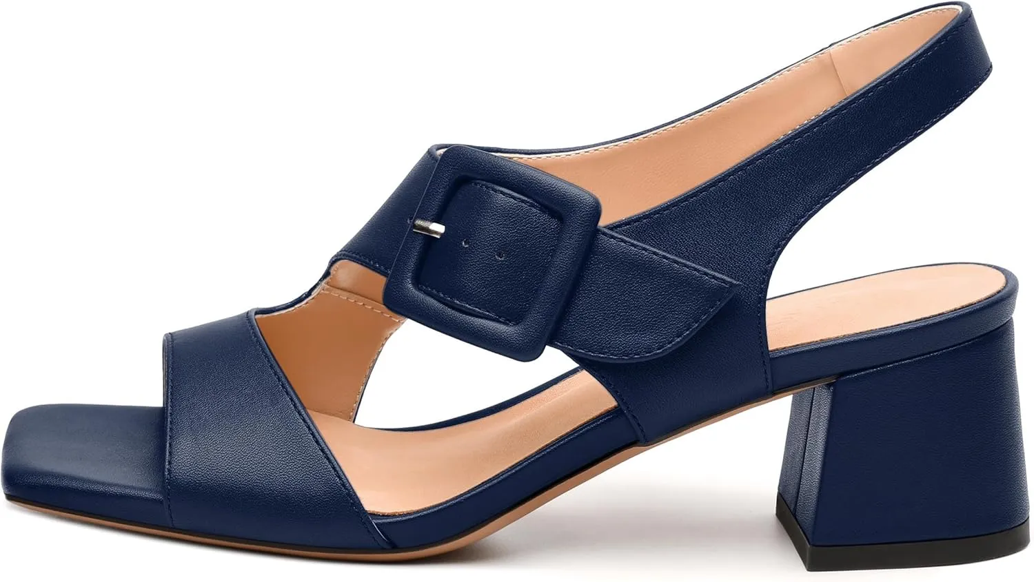 Womens Heeled Sandals Shoes, Square Peep Toe Mid Block Heel Ankle Strap Sandals for Women, Leather Insole Open Toe Chunky Heel Sandals 2"