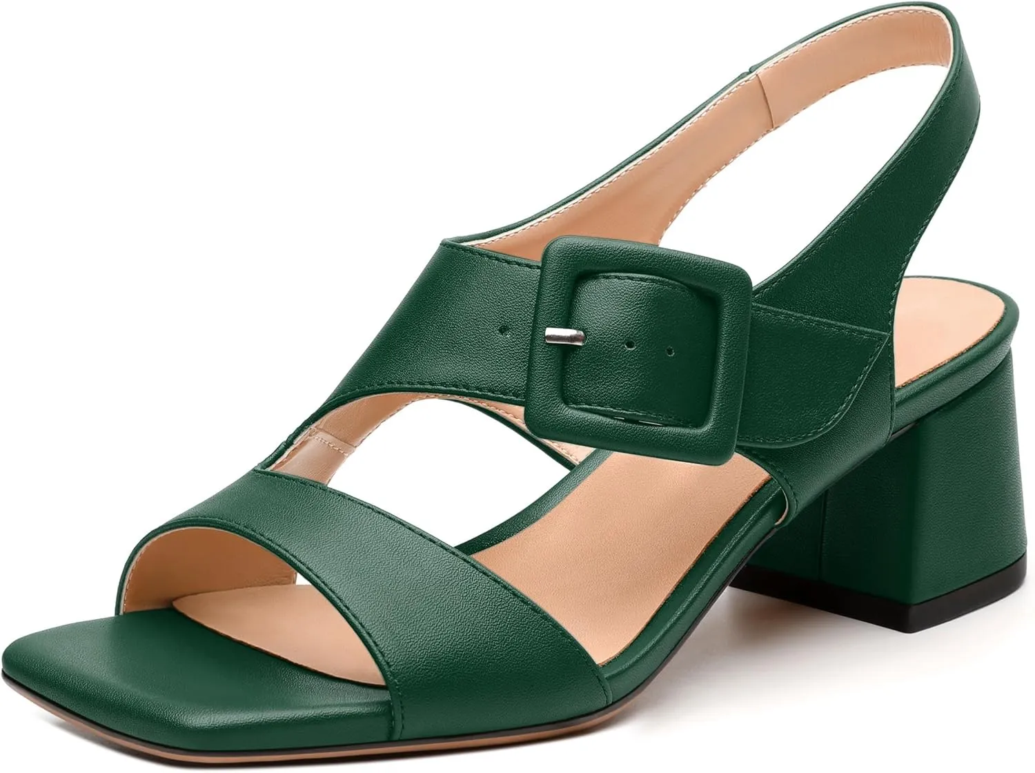 Womens Heeled Sandals Shoes, Square Peep Toe Mid Block Heel Ankle Strap Sandals for Women, Leather Insole Open Toe Chunky Heel Sandals 2"
