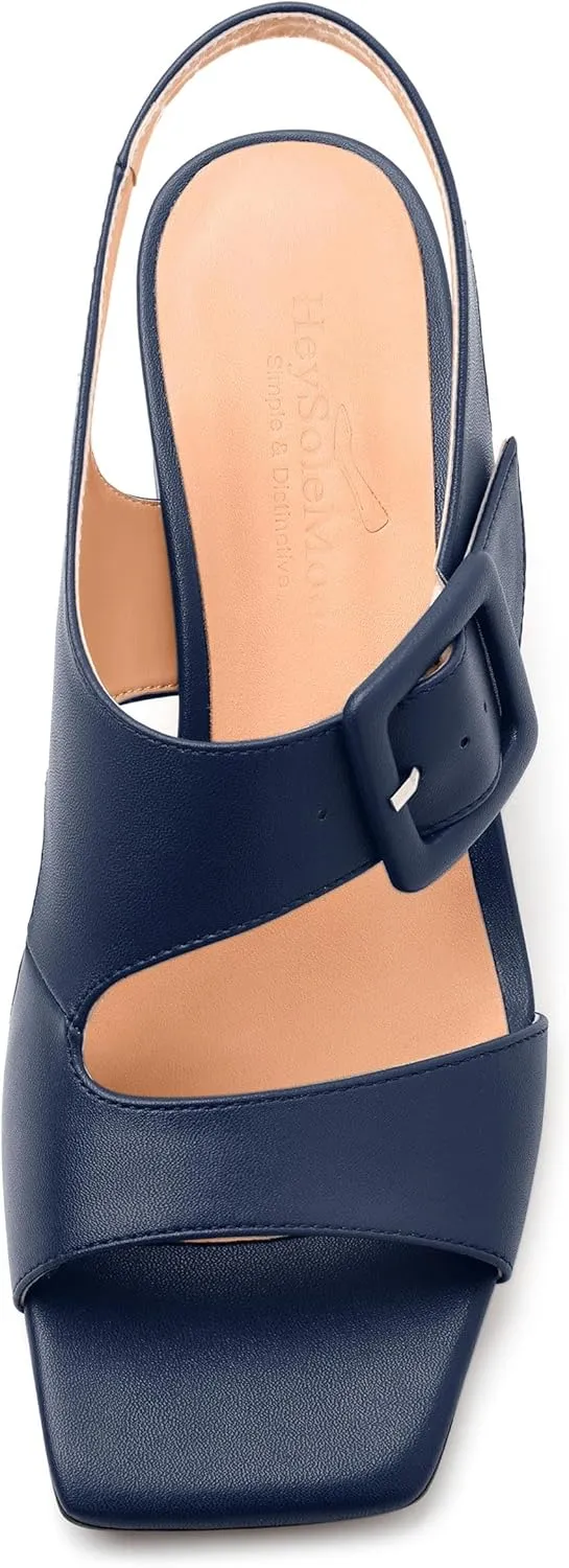 Womens Heeled Sandals Shoes, Square Peep Toe Mid Block Heel Ankle Strap Sandals for Women, Leather Insole Open Toe Chunky Heel Sandals 2"