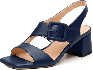 Womens Heeled Sandals Shoes, Square Peep Toe Mid Block Heel Ankle Strap Sandals for Women, Leather Insole Open Toe Chunky Heel Sandals 2"