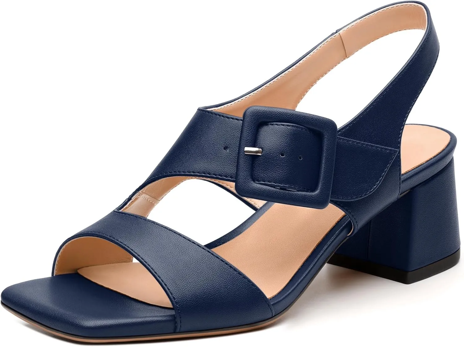 Womens Heeled Sandals Shoes, Square Peep Toe Mid Block Heel Ankle Strap Sandals for Women, Leather Insole Open Toe Chunky Heel Sandals 2"